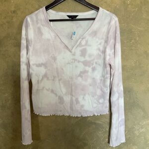No Boundaries Tie Dye Waffle Knit Cropped Henley Tee Lettuce Edge NWT XL